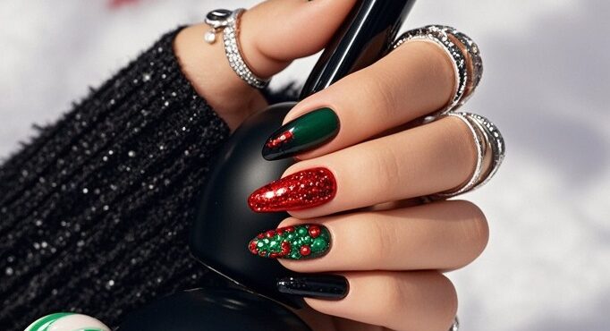 Sleek Black Christmas Nails